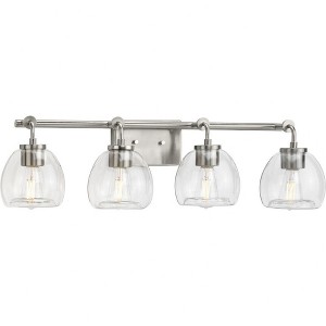 Progress Lighting Caisson 4-Light Bath Vanity Light, Brushed Nickel, Clear Glass Shades - 1 of 4