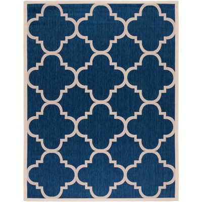 Navy and Beige Synthetic Rectangular Indoor/Outdoor Rug
