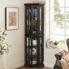 Lighted Corner Curio Cabinet - Glass Display Shelf with Tempered Glass Doors, Adjustable Shelving- Ideal Bar Cabinet for Home Decor-BLACK - 3 of 4