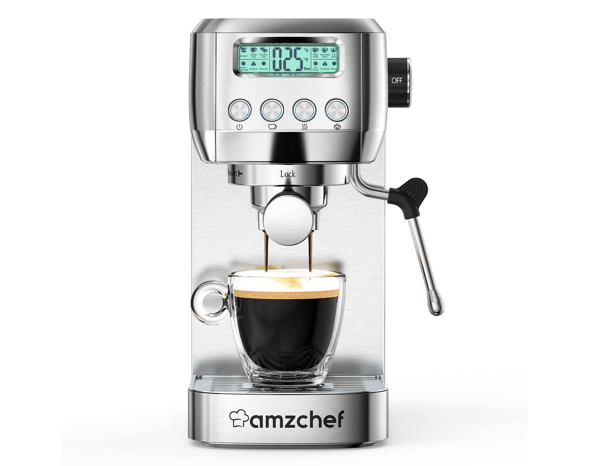 Espresso machine, 20 bar Coffee Machine, Stainless Steel Finish 1350W Espresso Maker, 3-IN-1 Customizable brew setting, LCD panel and panel frother