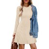 2025 Women's Long Sleeve Sweater Dress for Fall, Crew Neck Knit Midi Dress Apricot - 4 of 4