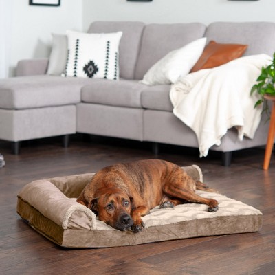 FurHaven Wave Fur & Velvet Deluxe Chaise Lounge Memory Foam Sofa-Style Dog Bed