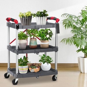 Folding Utility Cart - Heavy Duty 165LB Capacity w/ 360° Wheels (2 Locking) -  3-Tier Collapsible Rolling Cart for Garage, Office, Warehouse, Kitchen - 1 of 4