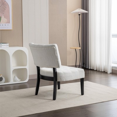 Brown Faux Leather Tufted Slipper Chair with Wood Legs