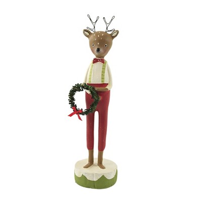 Christmas 7.75" Reindeer Boy With Wreath A Pinch Iof Prim  -  Decorative Figurines