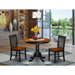 HomeStock 3Pc Rounded 36 Inch Family Table And Two Solid Wood Seat Kitchen Chairs - 1 of 3