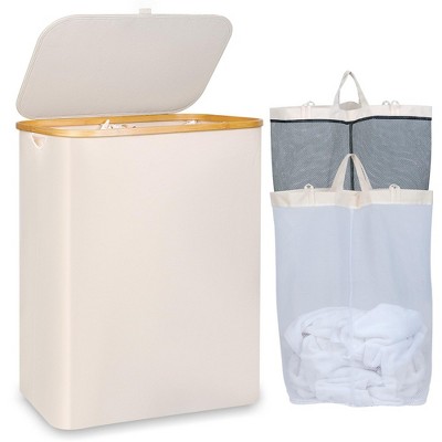 SUGIFT Bamboo Square Laundry Hamper with Lid and Cloth Liner