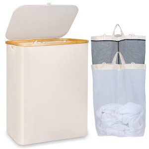 SUGIFT Bamboo Square Laundry Hamper with Lid and Cloth Liner - 1 of 4