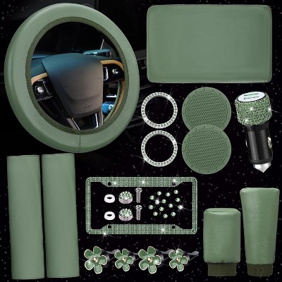TruAIR 15PCS Bling Car Accessories Set Ð Steering Cover & Interior Decor
