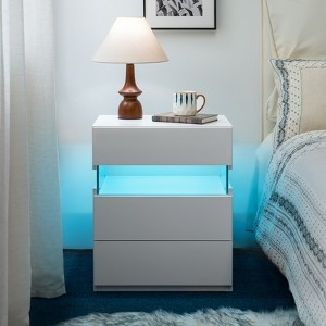 ORRD LED Nightstand with 3 Drawers, Acrylic Board, Walnut Finish - 1 of 4