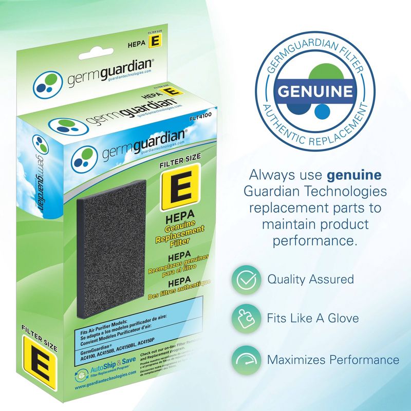 GermGuardian FLT4100 HEPA GENUINE Replacement Air Control Filter E for AC4100 Air Purifier, 4 of 6