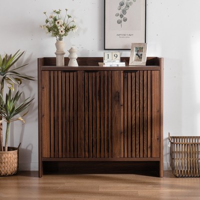5-Tier Wooden Shoe Cabinet with Shutter Doors & Adjustable Shelves, Large Modern Farmhouse Hidden Storage for Entryway