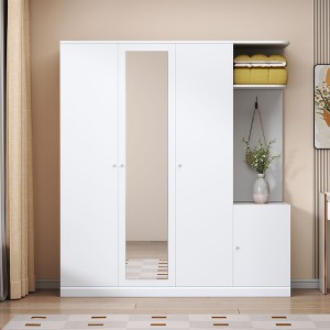 4-Door Wardrobe with Shelves, Drawers, and Full-Length Mirror, Gray - 1 of 4