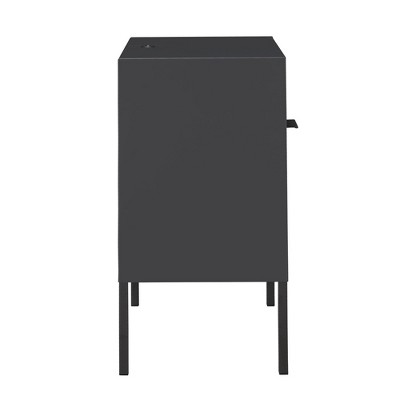 Gemma Contemporary Gray Metal Nightstand with USB Port