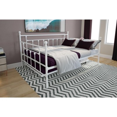 White Metal Full Daybed with Twin Trundle and Slats