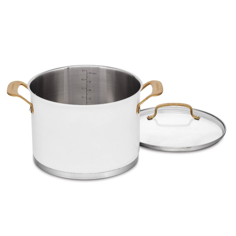 Cuisinart Classic 8qt Stainless Steel Stock Pot with Cover and Brushed Gold Handles Matte White, 3 of 5