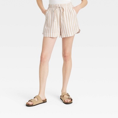 Women's High-Rise Linen Pull-On Shorts - Universal Thread™ Tan Striped S