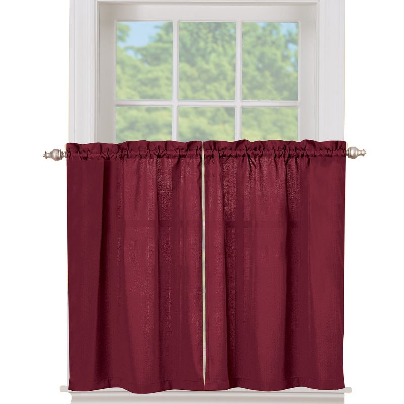 Collections Etc Solid Textured Tier Window Curtain Pair with Rod Pocket Top for Easy Hanging - Classic Home Decor for Any Room, 1 of 5