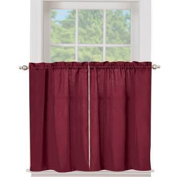 Collections Etc Solid Textured Tier Window Curtain Pair with Rod Pocket Top for Easy Hanging - Classic Home Decor for Any Room