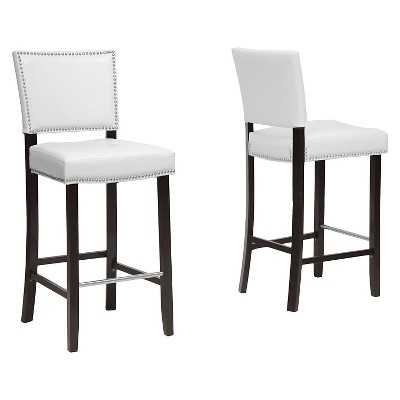 Aries White Faux Leather Bar Stool with Nailhead Trim