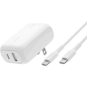 Belkin BoostCharge 42W Dual Port Wall Charger, USB-C + USB-A Charger Fast Charging - USB-C to USB-C Cable Included- White - 1 of 3