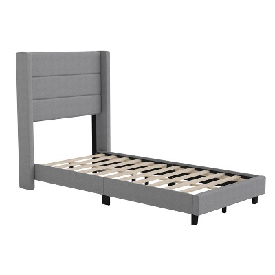 Taylor & Logan Twin 47" High Hilton Platform Bed Gray: Upholstered Wingback Headboard, Foam Padding, Wooden Slat Support