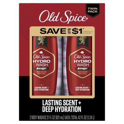 Old Spice Body Wash for Men Moisturizing Hydro Wash, Swagger Scent, 21 oz, Twin Pack