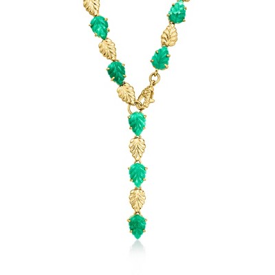 Ross-Simons 45.00 ct. t.w. Emerald Leaf Y-Necklace in 18kt Gold Over Sterling