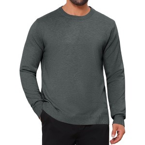 INSPIRE CHIC Men's Classic Solid Color Crew Neck Long Sleeve Soft Knit Pullover Sweater - 1 of 4