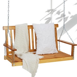 48in Heavy Duty Porch Swing - 440lb Capacity Outdoor Wooden Swing with Hanging Chains Ordinary Model, Rustic Natural Finish - 1 of 4