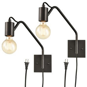 Claxy Modern Plug-in Wall Sconce Lighting Set of 2 with Switch, Black - 1 of 4