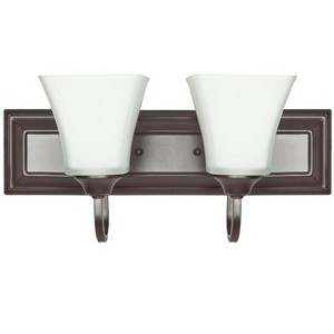 Sunset Lighting 2-Light Vanity Sconce Frosted Square Milk Glass, Oiled Bronze Finish - 1 of 3