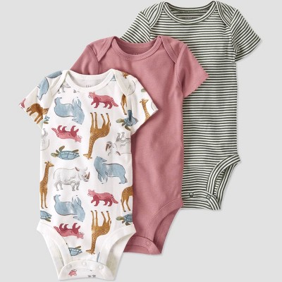 Baby 3pk Endangered Animals Bodysuit - little planet by carter's Green/Pink 3M