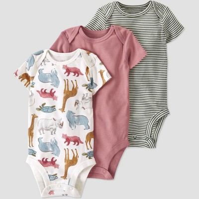 Image of Baby 3pk Endangered Animals Bodysuit - little planet by carter's Green/Pink Newborn