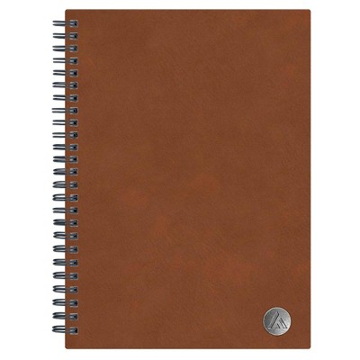 Lined Journal Safety Wirebound Non-Dated 5.75"x8.5" Tan - Blue Sky: Faux Leather Hard Cover, Narrow Ruled, 80 Pages, Adult Stationery