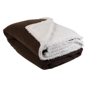 Solid Polar Fleece Sherpa Blanket Chocolate - Design Imports, Brown