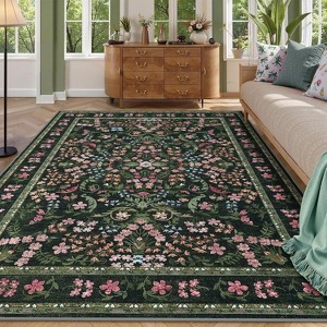 Jojoka Washable Area Rugs, Boho Floral Soft Rugs for Living Room, Non Slip Low Pile Carpet for Bedroom Dining Room Nursery Hallway - 1 of 4