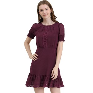Allegra K Women's Elegant Short Sheer Sleeve Ruffle Hem Swiss Dots Chiffon Dress - 1 of 4