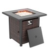 Sonkuki 28 Inch 50,000 BTU Outdoor Wicker Patio Gas Fire Pit Table w/Tempered Glass Tabletop, Clear Glass Rocks, and Lid - 2 of 4