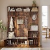 78.7" Tall Hall Tree with Bench and Shoe Storage, Modern Wood Entryway Bench with Coat Rack, 4 Hanging Hooks, 3 Open Compartments for Hallway, Black - 4 of 4