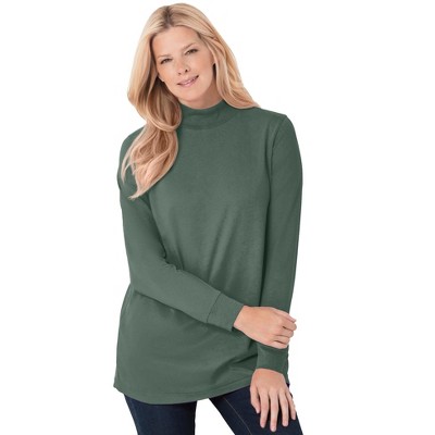 Woman Within Women's Plus Size Perfect Long-Sleeve Mockneck Tee