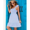 Coolmee Women Boho Casual Chest Smocked Square Neck Back Tie Elegant Tiered Ruffle Shoulder Mini Dress - 3 of 4
