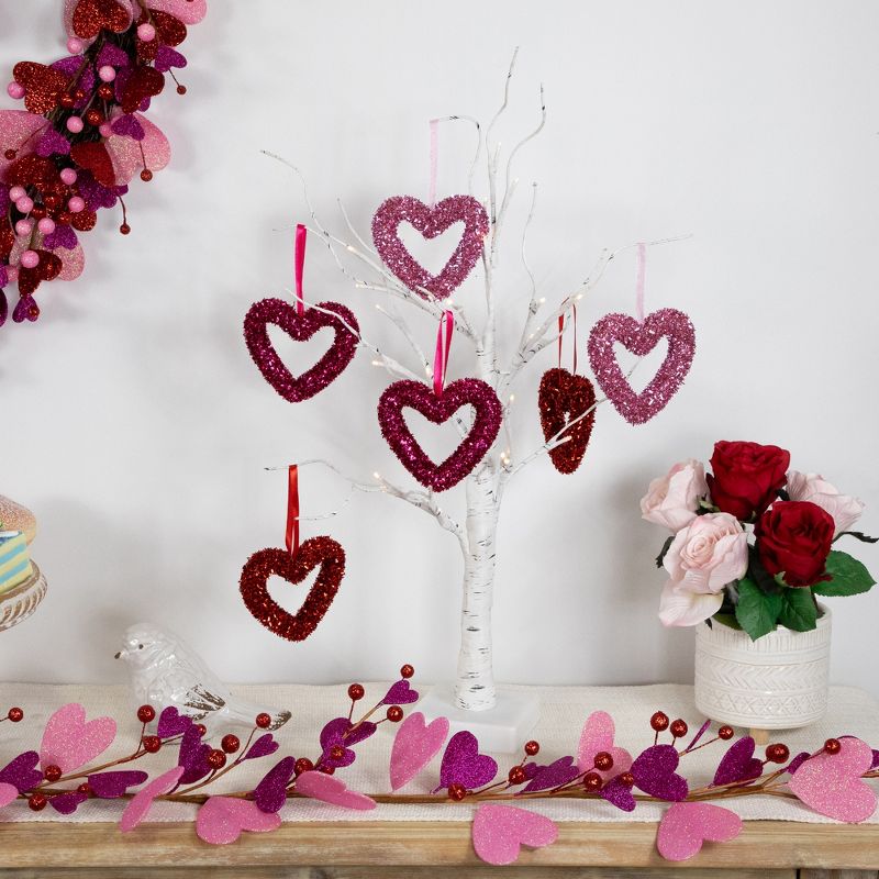 Northlight Set of 18 Shimmering Tinsel Hearts Valentine's Day Hanging Wall Decorations 4", 2 of 8