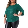 Women's Plus Size Christmas Parties Glitter Sequin 3/4 Slit Sleeve Crew Neck Blouse - Agnes Orinda - 2 of 4
