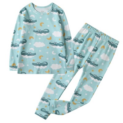 Owlivia Organic Cotton Baby Long Sleeve Pajama Sets, Toddler 2Pc Sleepwear - Crocodile