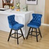PDTEND Swivel Velvet Bar Stools with Button Tufted Decoration and Wooden Legs, Chrome Nailhead Trim Set of 2 - 3 of 4