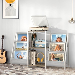 MOEPISY Record Player Stand with Vinyl Storage, Record Player Table with Vinyl Record Storage Up to 280 Albums White - 1 of 4