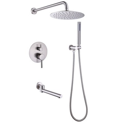 Single-Handle 3-Spray Round High Pressure Tub and Shower Faucet in Brushed Nickel (Valve Included)