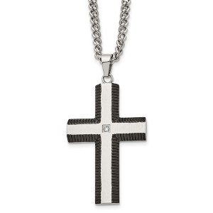Black Bow Jewelry Stainless Steel, Black Plated & CZ Brushed Cross Necklace, 22 Inch - 1 of 4