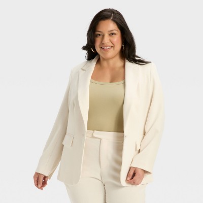 Women's Signature Crepe Nipped Waist Blazer - A New Day™ Cream